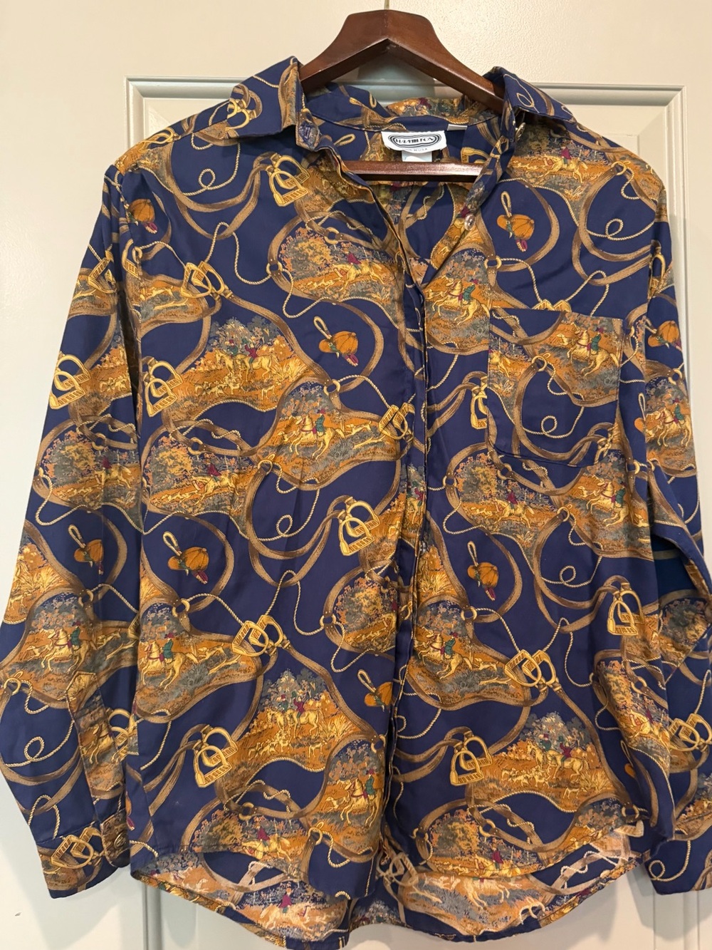 Hamilton Navy Button-Down with Gold Equestrian Print